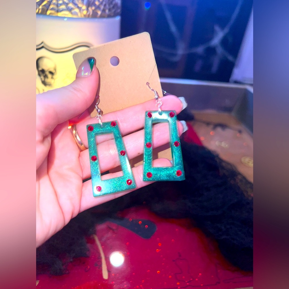 Handmade Resin and Swarovski Christmas Earrings